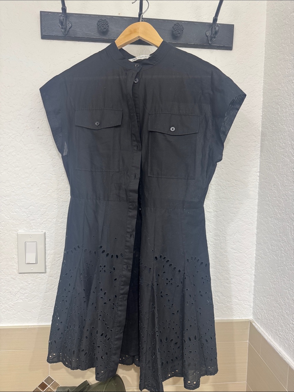 Zara Black Eyelet Midi Shirtdress
